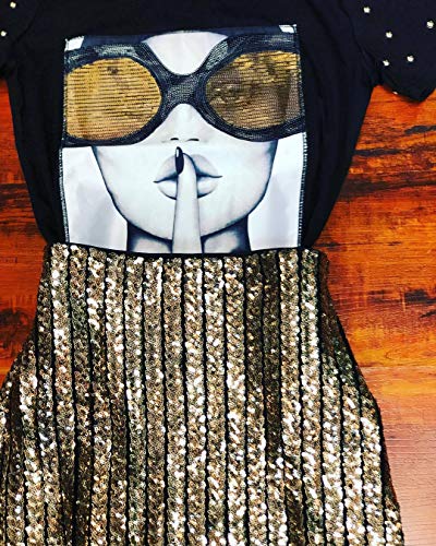 PESION Womens Short Sleeve T-Shirt Sequined Tops O-Neck Funny Graphic Tees Blouse4