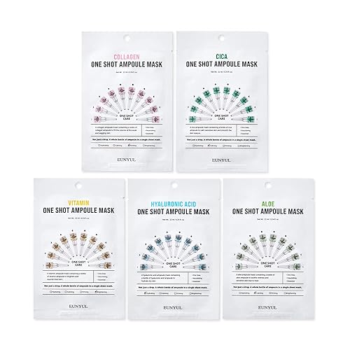 Miniatura 2 de EUNYUL Paquete de 10 mascarillas de ampolla One Shot 5 tipos x 2 piezas Vitamina, colágeno, cica, aloe, ácido hialurónico belleza