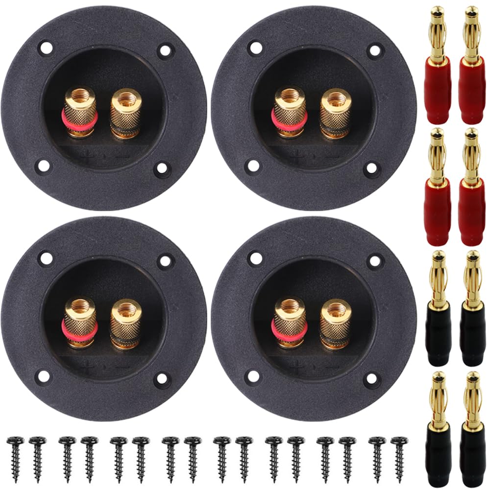 3 Inch Round 2-Way Speaker Box Terminal Cup Binding Post, Power Speaker Screw-in Terminal Plates with Closed Screw Type Banana Plugs, Screws (12 Pack)