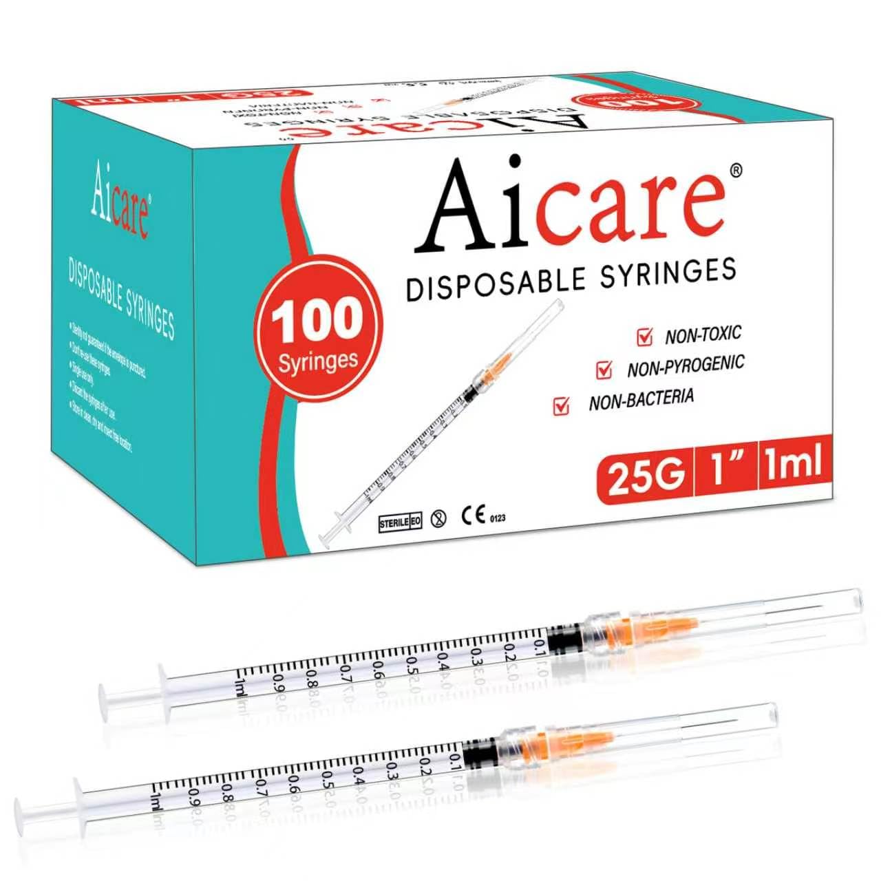 100 Pack 1ml Lab Syringes with 25Ga 1 Inch Needle Luer Lock, -1