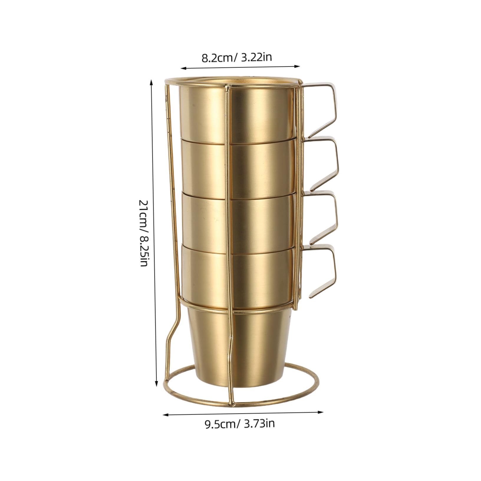 NUOBESTY Juego de Tazas de Acero Inoxidable 300ml con Asa, Doble Pared | Apilables con Rejilla, Color Dorado, para Camping y Aventuras al Aire Libre, Aptas para Bebidas