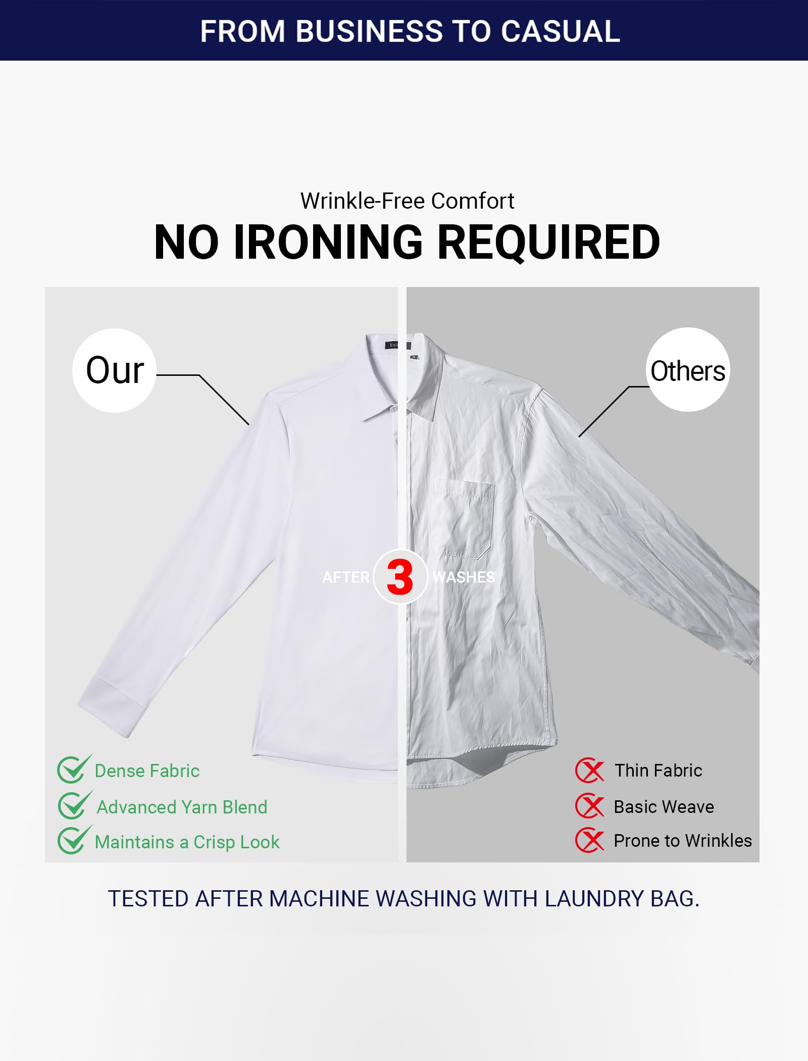 Enlision Camicia Uomo Maniche Lunghe Elasticizzata Non Stiro Antipiega Taglio Regolare con Bottoni e Tasca per Ufficio Cerimonia e Casual