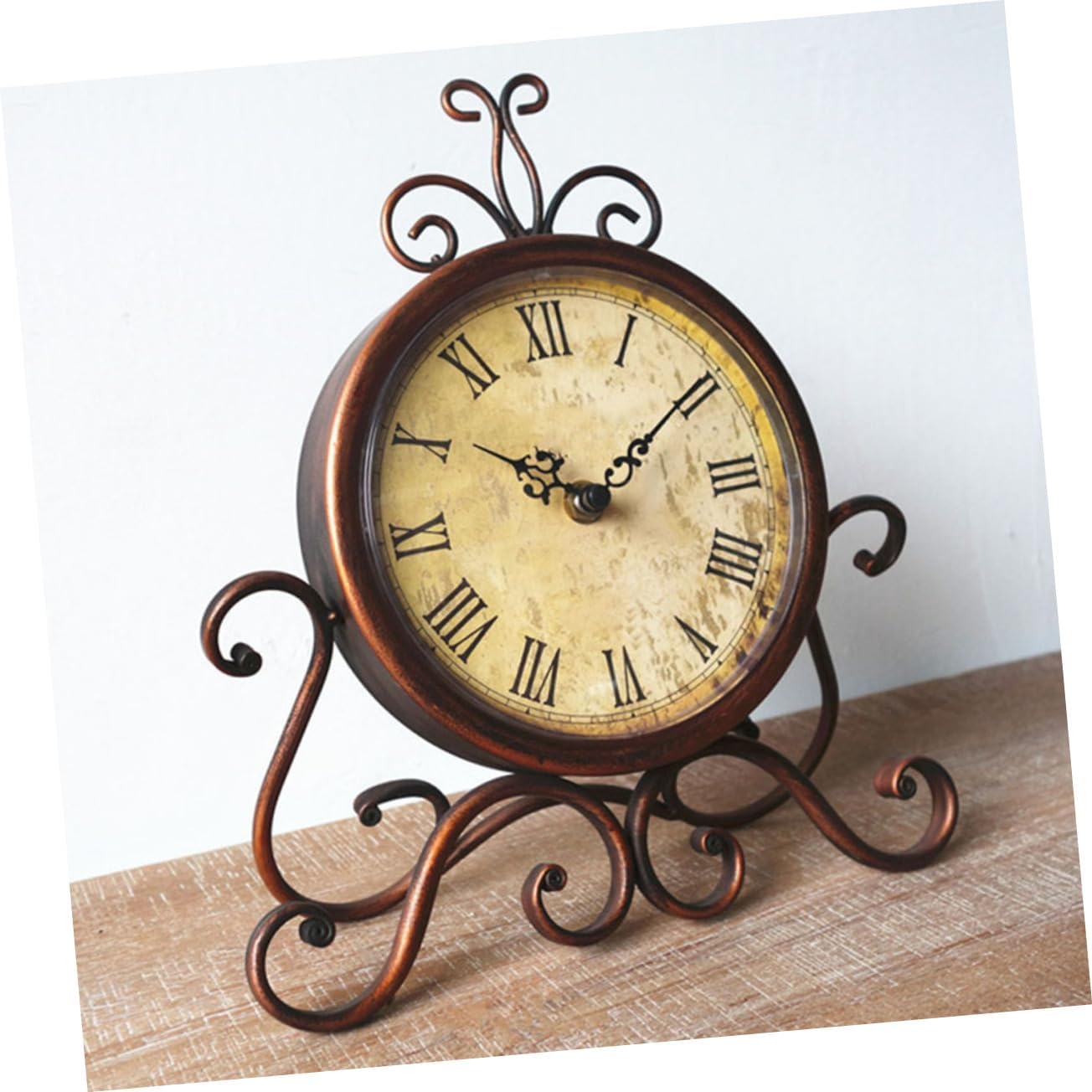 Vintage Style Mute Table Clock for Living Mantelpiece Retro Non Ticking Desktop Ornament with Classic Brown Iron Frame Decorative and Silent Clock for Home Office Restaurant Shop