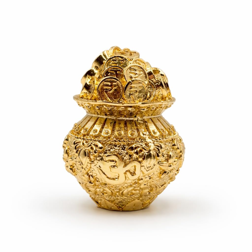 The Spiritual Living Gold Plated Coin Kalash | 2.5 Inch | Showpiece for Pooja Room Decor | Diwali Items | Wealth Pot | Potli | Decorative | Vastu | Kuber | Laxmi | Prosperity | Lakshmi | Feng Shui-image-14
