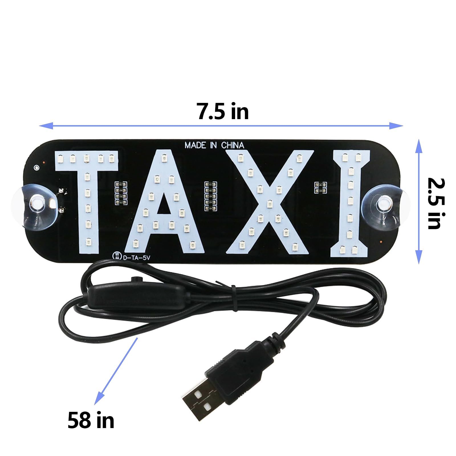 Segnali luminosi a LED, taxi per auto con presa USB, adesivo paraurti luminoso a LED vibrante, adesivi per decalcomania con logo taxi, ventose per parabrezza