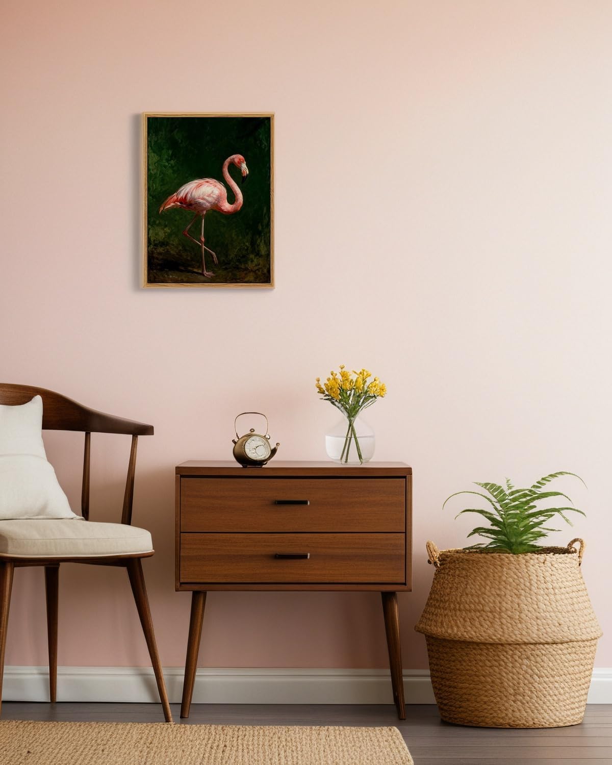 Yxyfalocher Pink Flamingo Wall Art Print, Tropical Bird Portrait on Dark Background, Nature Photography Home Decor (16" L x 12" W)
