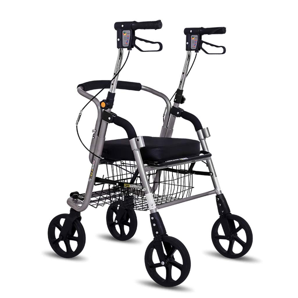 Andadores para Personas Mayores con Asiento Plegable y 4 Ruedas, Andador con Andador con Asiento y Ruedas, y Silla de Transporte (aleación de Aluminio) Interesante