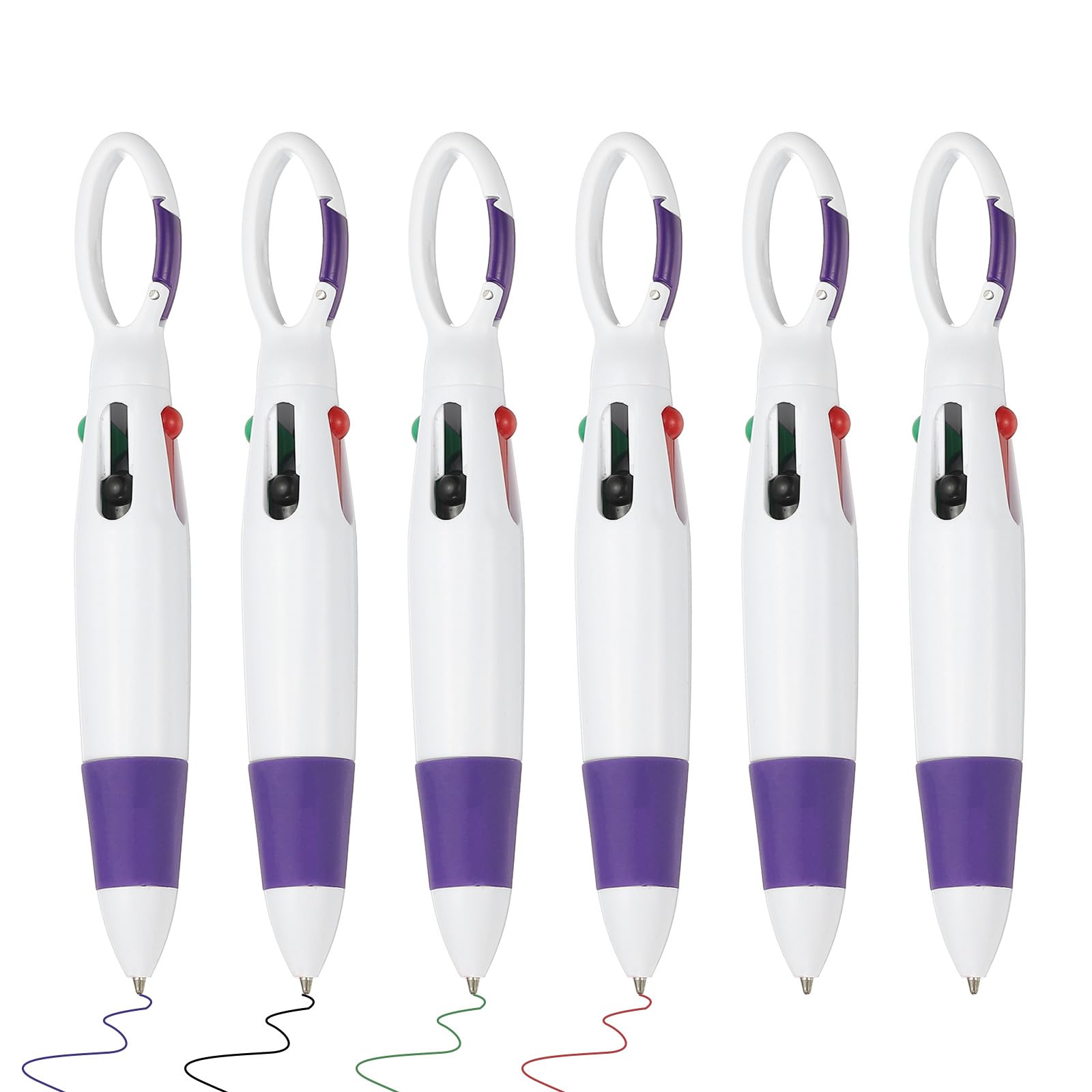 PATIKIL 4 Colors Retractable Ballpoint Pens, 6Pcs 1.0mm Ballpoint Pen with Buckle Clip Keychain for Office Supplies Children Gift, Purple