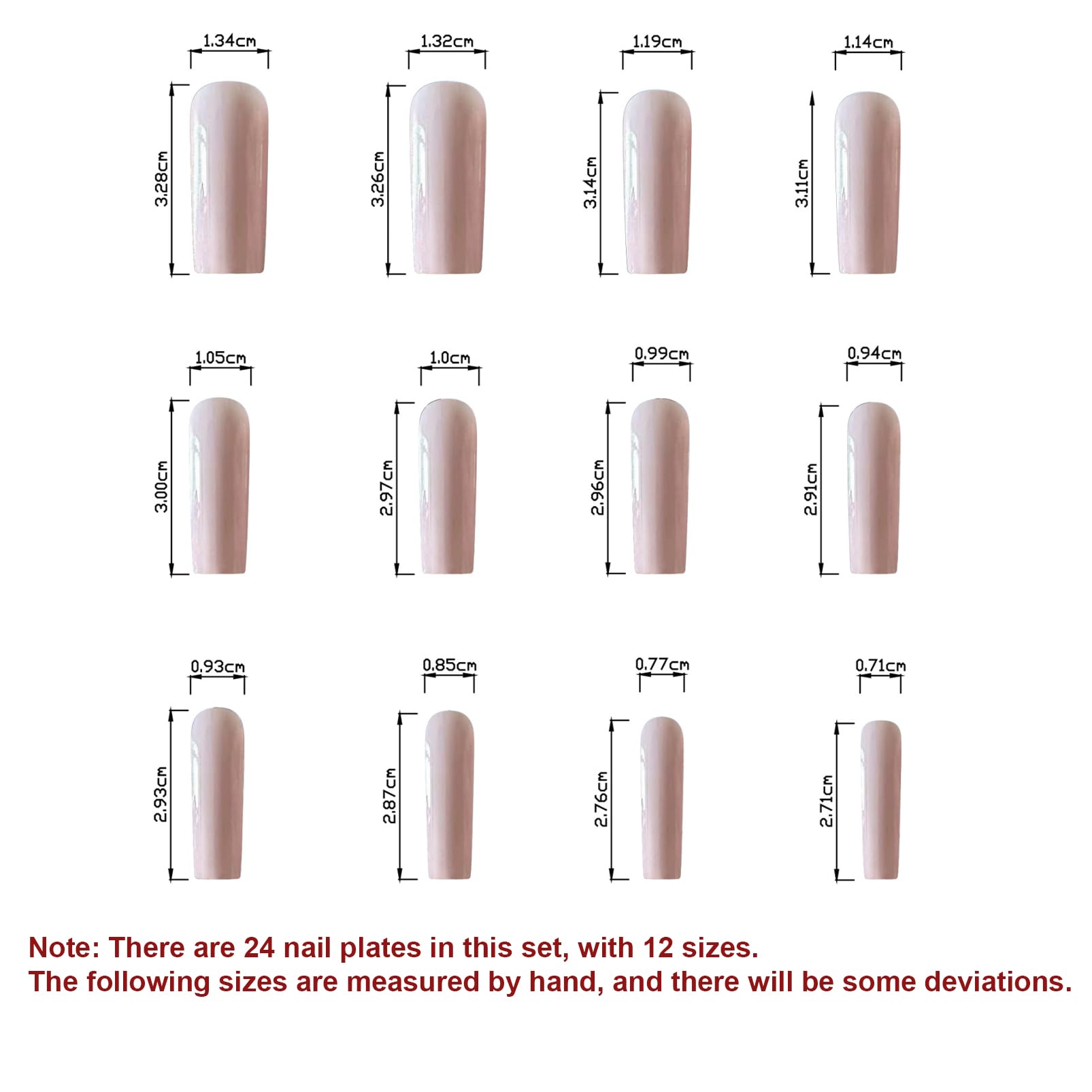 24 pezzi Long Coffin Press on Nails – unghie finte da incollare – finte punte quadrate (rosa bambino, norml)