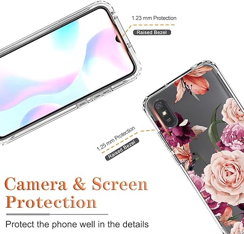 Miniatura 2 de Funda para Redmi 9A M2006C3LGRedmi 9i M2006C3LII con protector de pantalla de vidrio templado, diseño floral a prueba de golpes, carcasa protectora
