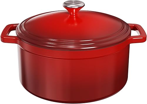 MEIGUI Horno holandés de hierro fundido de 7 cuartos de galón, horno holandés antiadherente esmaltado, olla redonda holandesa con tapa, forros de