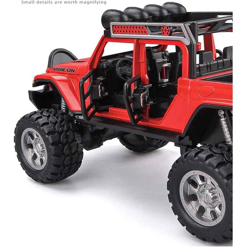 Image of Kids Model 1:32 Rubicon Die Cast Metal Car Pull Back Action Opening Doors with Realistic Engine Sound Lights Toy Car Gift for Boys - Red