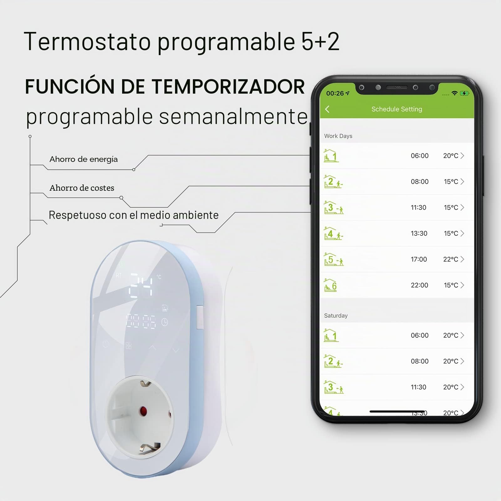 termostato calefaccion WiFi,Calefacción Refrigeración Termostato Digital calefaccion programable Enchufe termostato para casa Controlador de Temperatura (Azul)