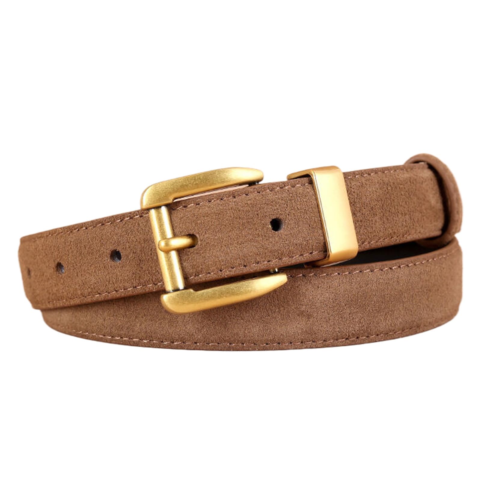 Jiary Women's A Khaki ,100Cm/39.4'',Fashion Genuine Leather Belts For Brown Suede Belt With Gold Buckle, Designer Belts For Jeans Dress Pants Coat