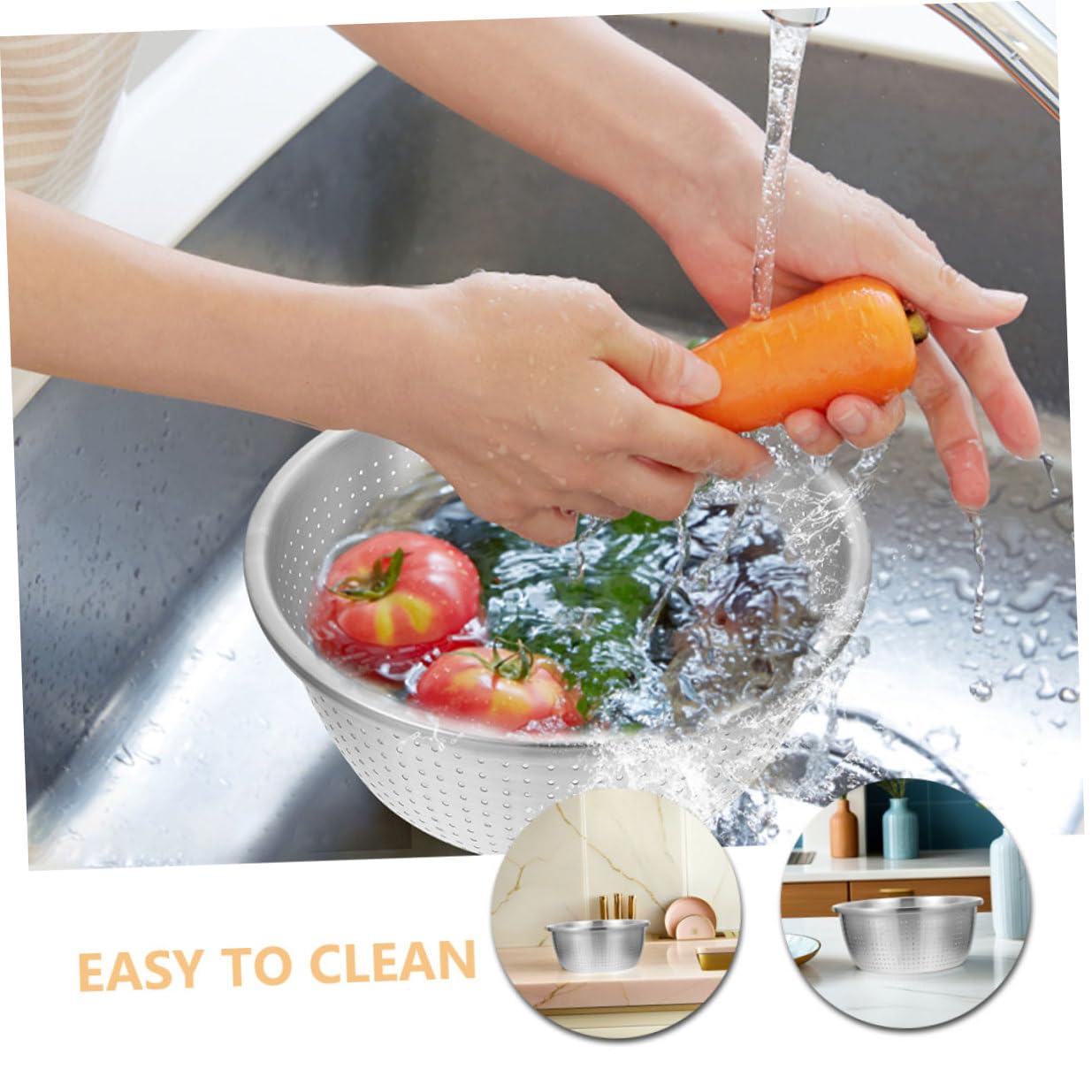 Colador de Acero Inoxidable 304 de 26 CM para Lavar Verduras y Frutas Escurridor Metálico Perforado Cesta Apilable para Cocina Doméstica Colador para Ensaladas y Alimentos