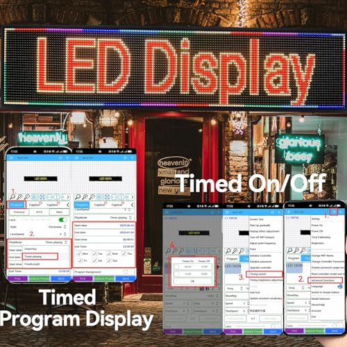 Image of 77 inch x 20 inch Large P10 Outdoor Programmable LED Sign, Full Color Scrolling Message Board, WiFi App Control Digital Signage, IP65 Waterproof High Brightness Electronic Advertising Display for Business, Store, Restaurant, Church