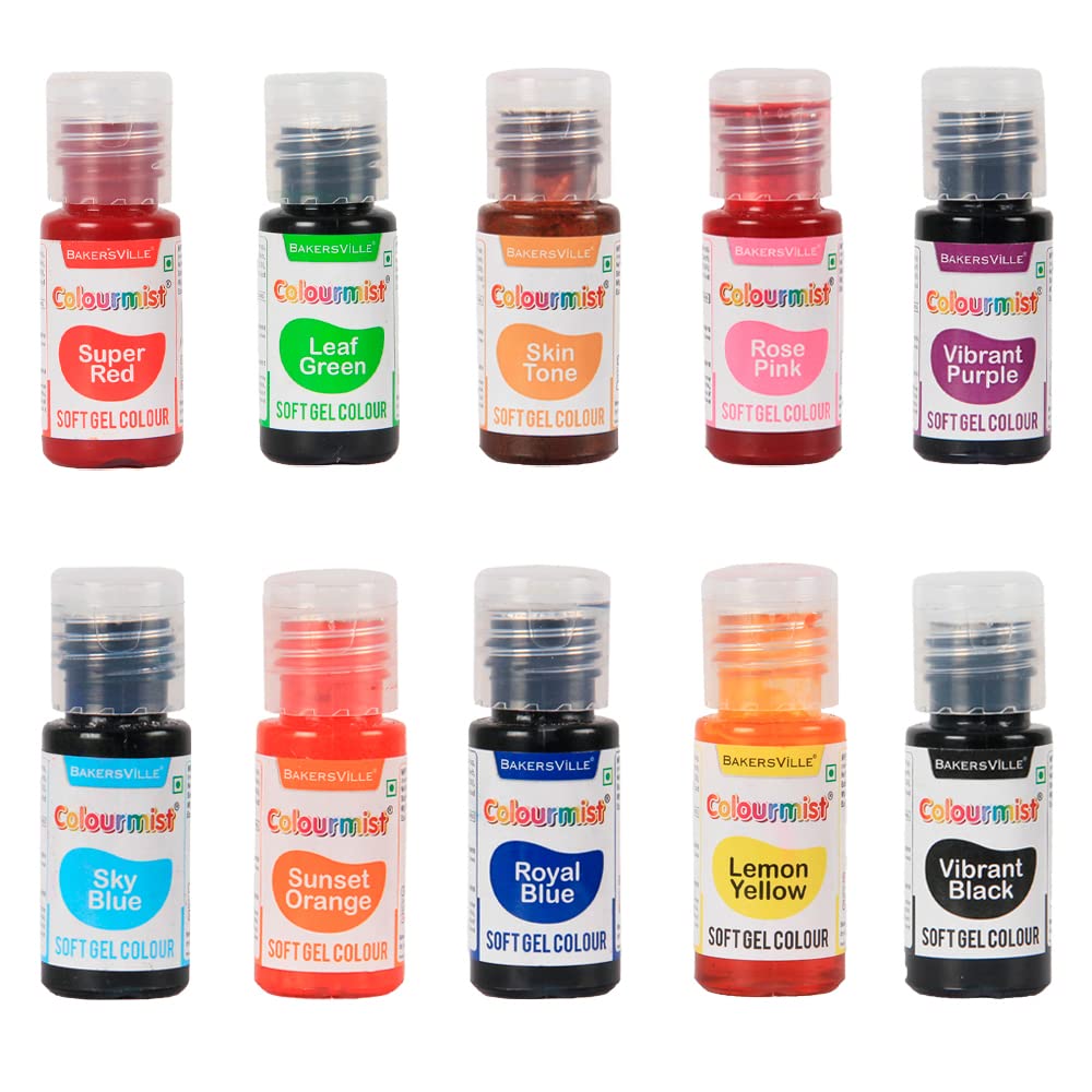 Colourmist Soft Gel Paste Food Color Assorted 20g each,Pack of 10(Super Red,Sky Blue,Leaf Green,Sunset Orange,Skin Tone, Royal Blue,Rose Pink,Lemon Yellow,Vibrant Purple,Vibrant Black)-BV 3046 (B09N7F4TD5) Amazon Price History, Amazon Price Tracker