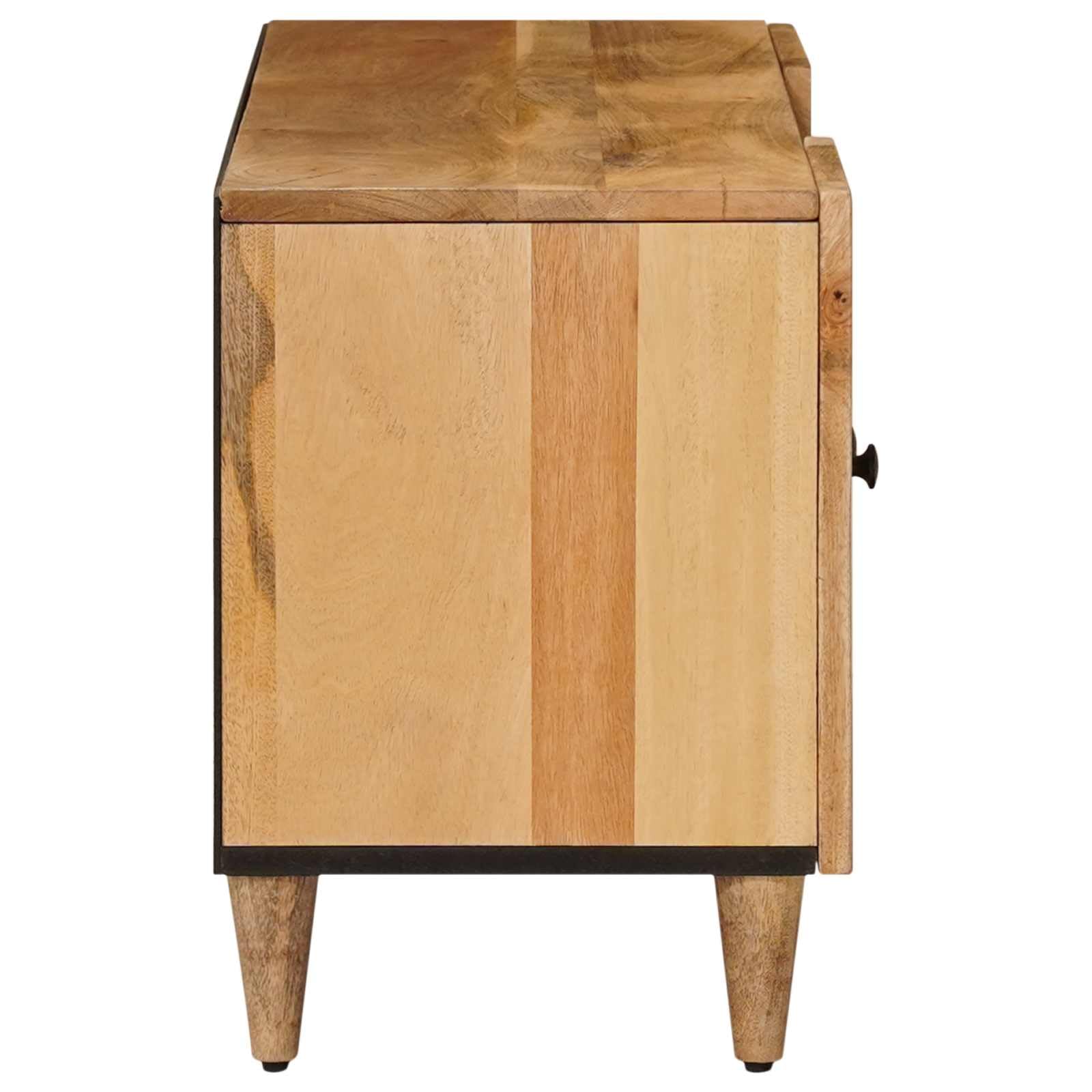 Mobile TV naturale 105 x 33,5 x 46 cm, in legno massiccio di mango | Con ante e cassetti, spazio per accessori multimediali, design moderno, per soggiorno