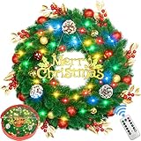 Pre Lit Christmas Wreath with Lights,Lighted Christmas Wreaths for Front Door with 45 Led Battery...