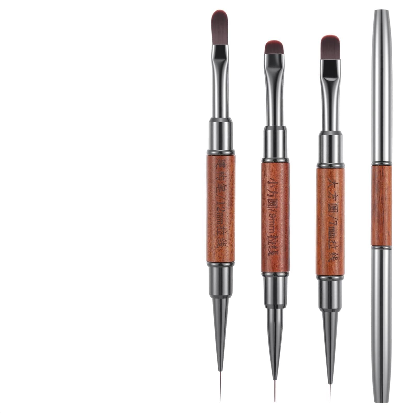 3Pcs Dual Head French Tip Nail Brush Brown Acrylic Nail Brush Flat/Oval/Angled Nail Clean Up Brush Wooden Handle Metal Caps for Polish Mistakes Acrylic & Gel Polish Nails Design Painting DIY Tools