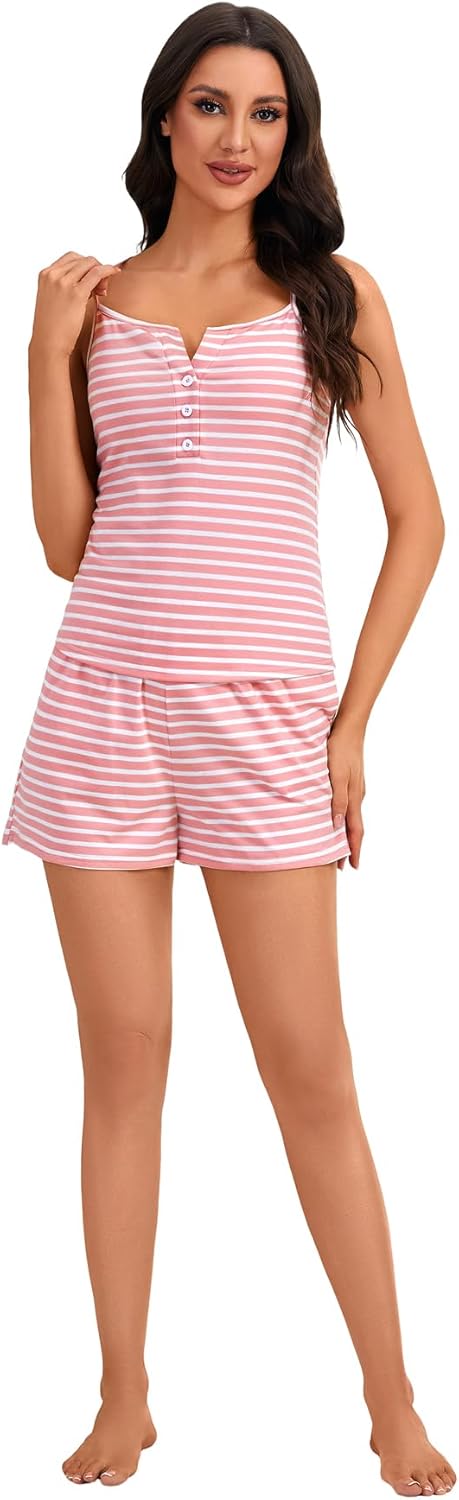 LYANER Women's Striped Pajama Set Cami Top and Shorts 2 Piece Sleepwear - Image 6