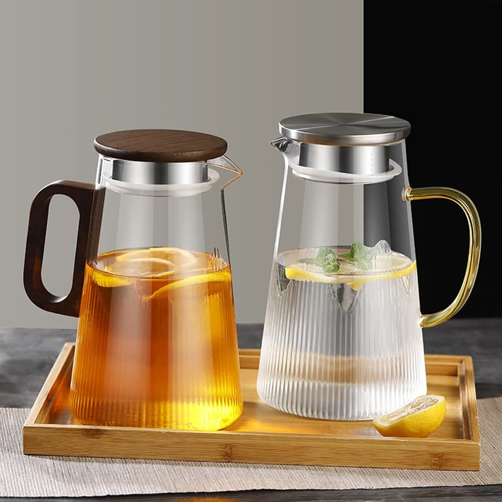 Nff Jarra De Cristal, Jarra De Cristal De 1,2 L con Tapa, con Mango De Madera Jarra De Agua De Cristal Resistente Al Calor Apta For Bebidas, Té Caliente, Café, Leche (Color : A)