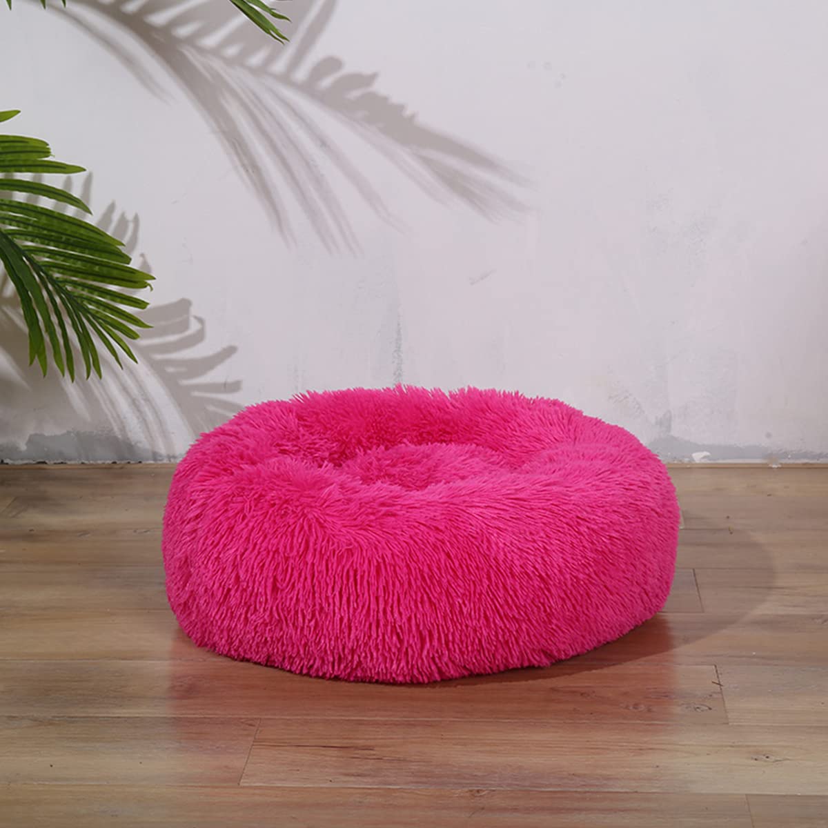 Calming Dog Bed & Cat Bed, Anti-Anxiety Donut Warming Cozy Soft Dog Round Bed, Fluffy Faux Plush Dog Cat Cushion Bed for large Small Medium Dogs and Cats diameter16in