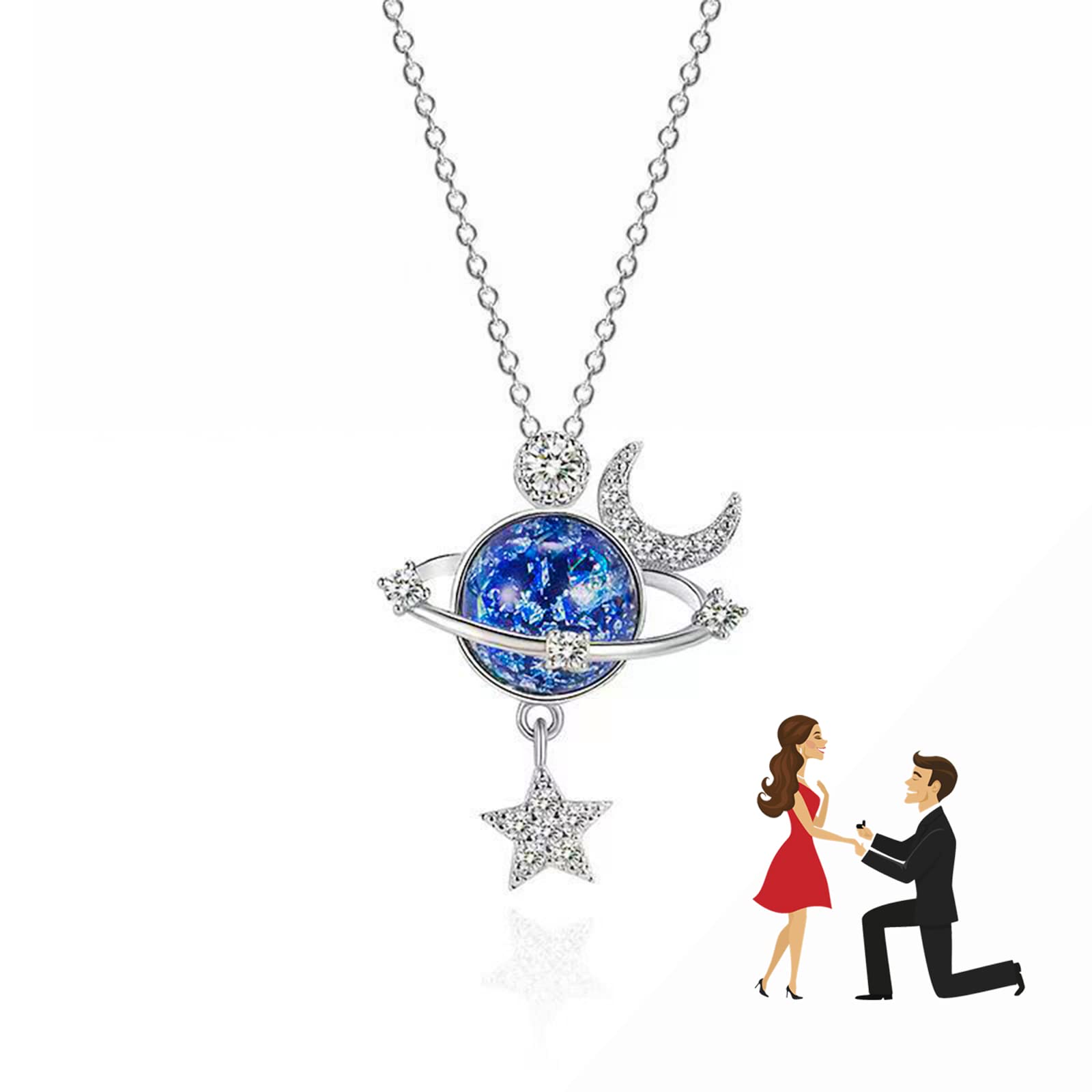 JUZICHEN Collares Cósmico Estrellay Luna Para Mujer niña，S925 Plata Collar Star Moon Cosmic, Collar De Estrella Especial En El Universo, Viene Con Un Caja De Regalo