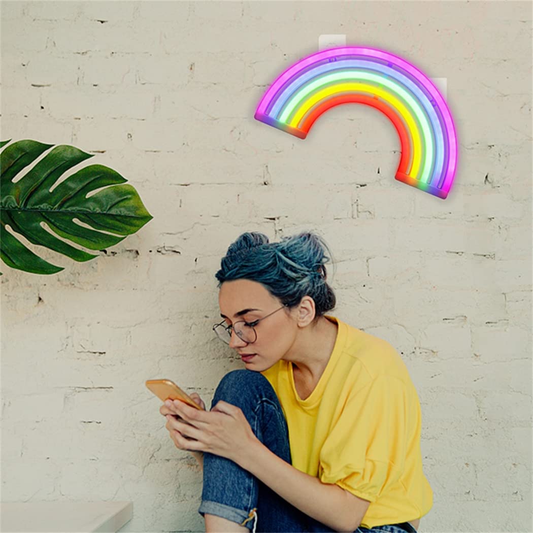 Letreros de neón Rainbow Night Light USB o Alimentado por batería para la habitación de los niños Lámparas de Noche Dormitorio de Las niñas Colgando en la Pared Decoración del Partido