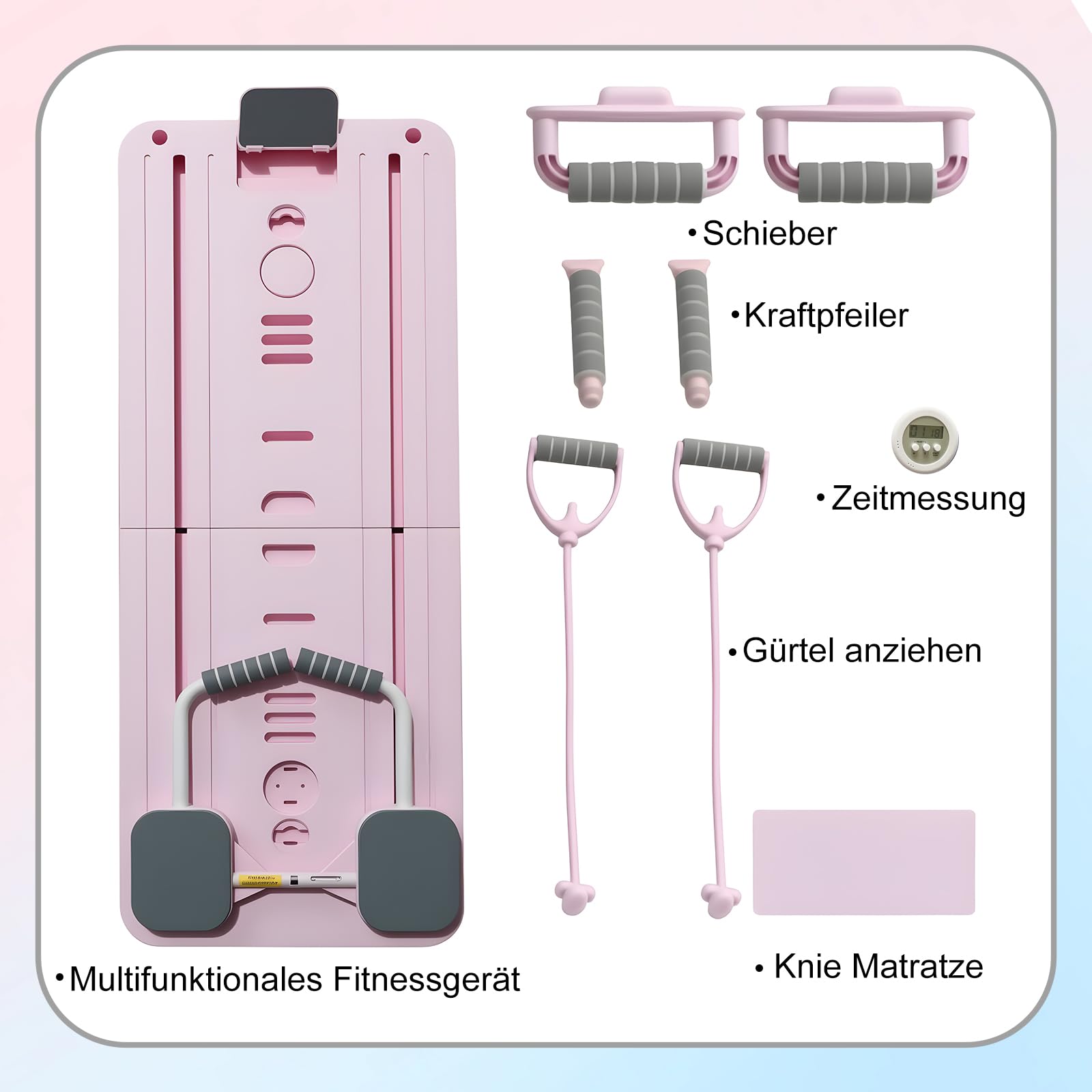 Pilates Board, 2025 Upgraded Faltbarer Pilates Reformer Maschine Set, 5-in-1 Pilates-Reformer mit LED-Zähler, automatischer Rückprallrolle für Übungen zu Hause (Pink)