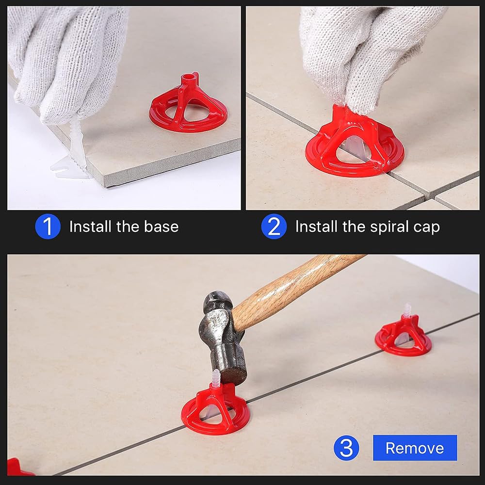 Cuñas Niveladoras Suelo,Nivelador De Azulejos,Cuñas De Nivelacion,Pieza roscada niveladora para azulejos y baldosas. (200 lengüetas roscadas + 100 tapones tensores, 2 mm).