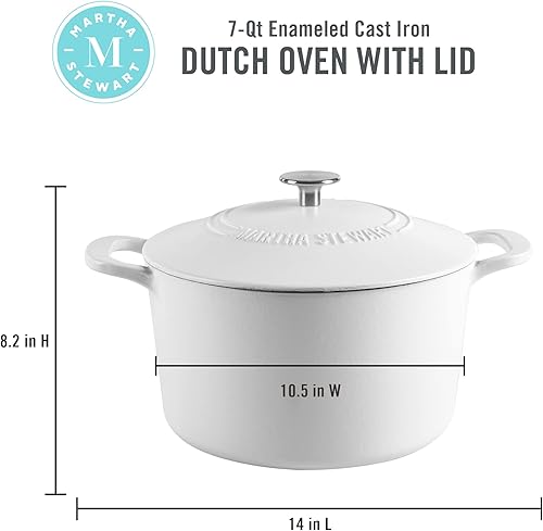 Miniatura 2 de MARTHA STEWART Gatwick - Horno holandés de hierro fundido esmaltado de 7 cuartos de galón, blanco mate, blanco mate