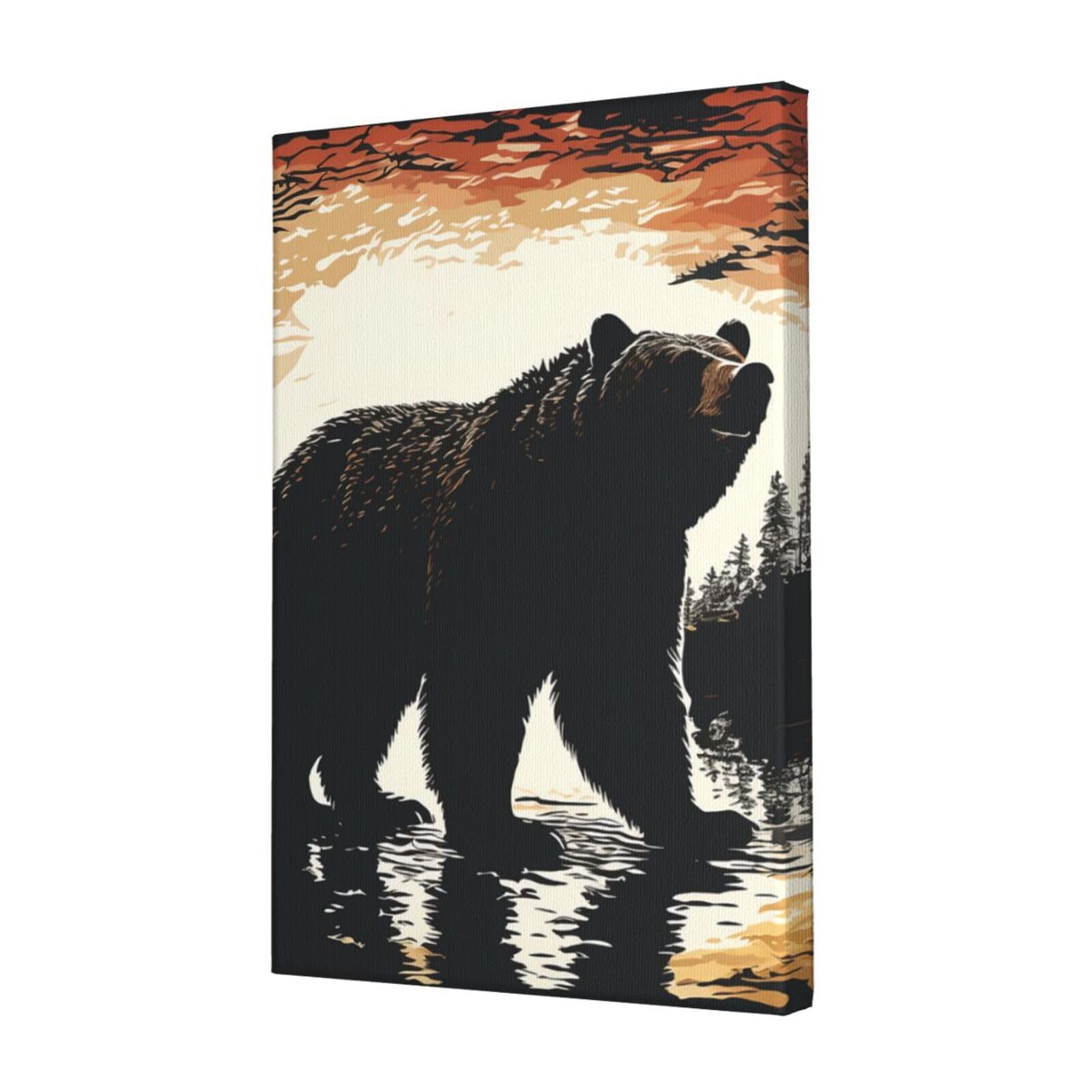 KLOPH Bear silhouette Canvas Wall Art for Living Room 12"x18" Modern Artwork Painting for Bathroom Hanging Canvas Prints Aesthetic Wallart for Bedroom Kitchen Office Wall Decor