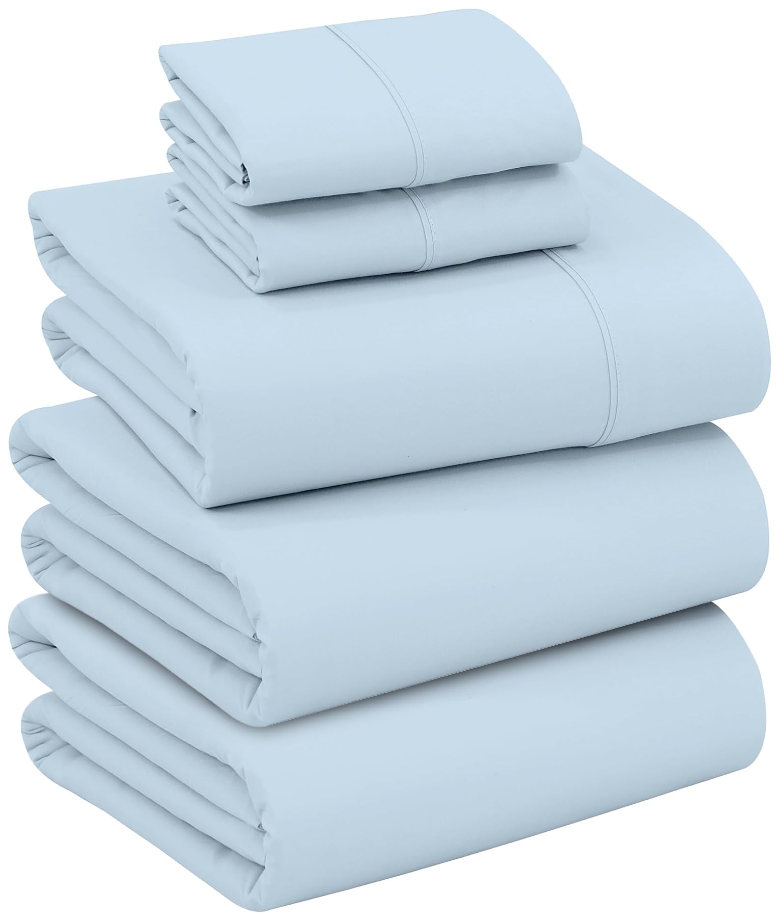 RUVANTI 100% Cotton Split King Sheets, Percale Sheet Set, Baby Blue