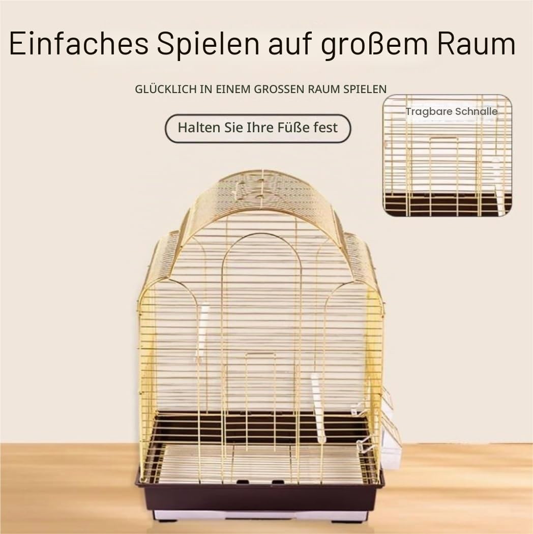 Vogelkäfig Wellensittich Metall-Vogelkäfig, Reiseträgerkäfig Mit Tablett, Papageien-Reisevogelkäfig Für Nymphensittiche, Sittiche Vogel Käfig(Gold)