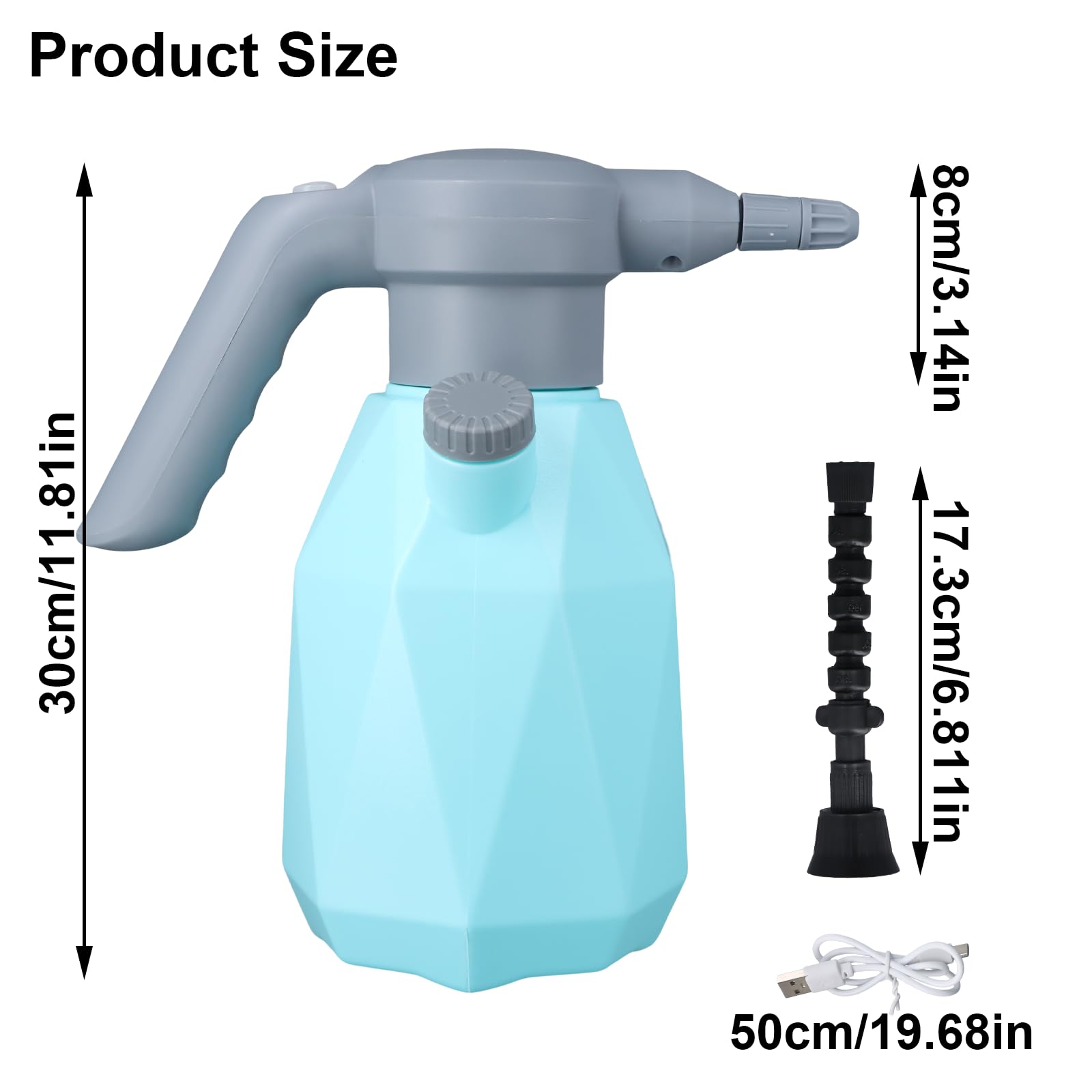 Spruzzatore elettrico da 2 l/0,5 galloni, spruzzatore a pressione ricaricabile con ugello regolabile, flacone a pompa a batteria per la cura delle piante, pulizia auto e giardinaggio