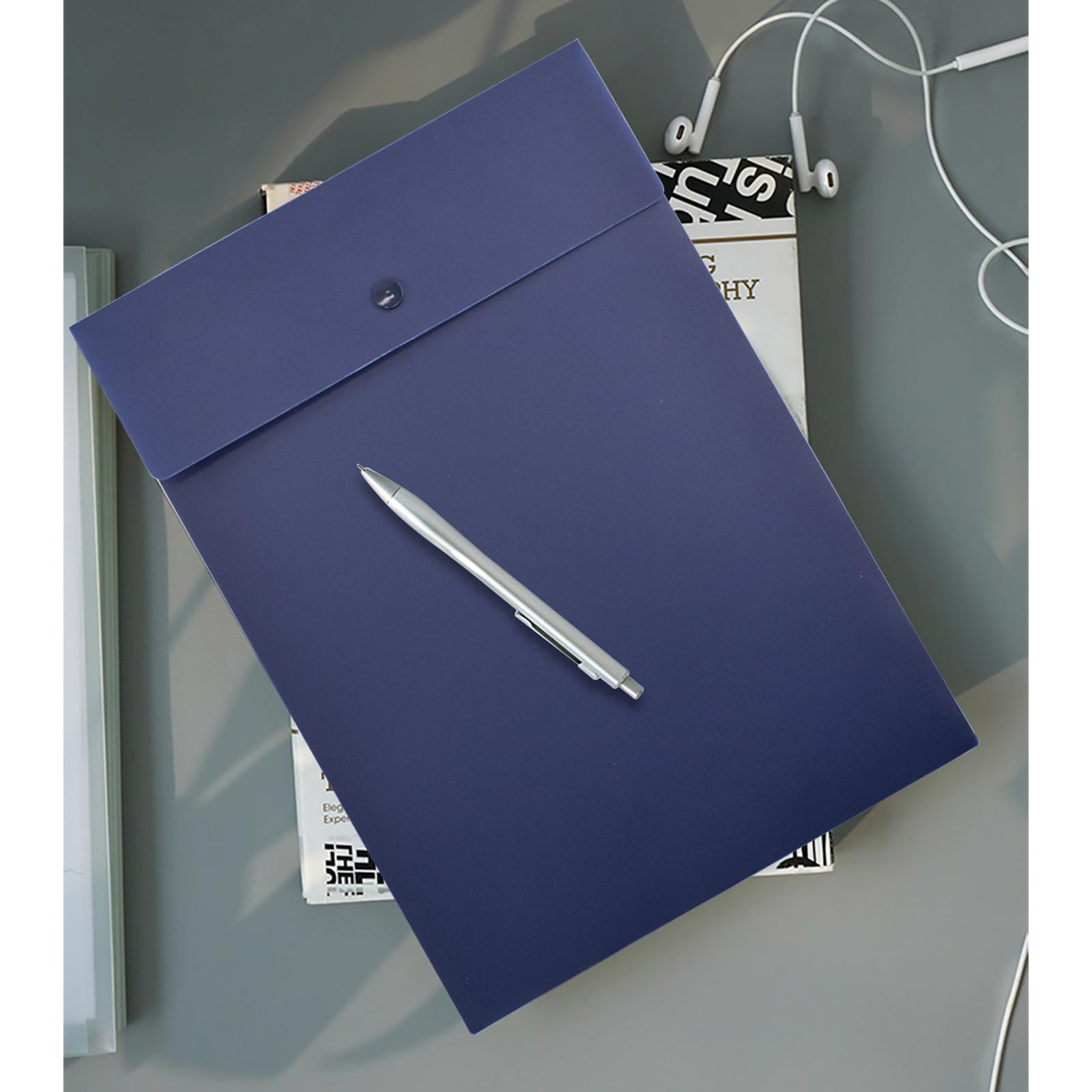VANRA - Carpetas verticales de archivo de plástico, fundas para documentos de proyectos con cierre de botón a presión, tamaño A4 o carta paquete de 5, azul marino