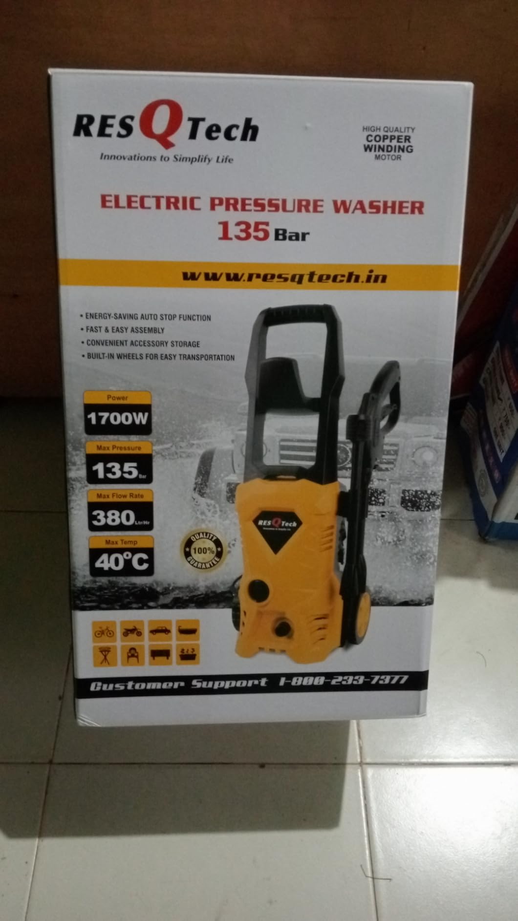 Resqtech ResQTech Pw-101 Advance 1700 Watt 135 Bar High Pressure Washer For Car ...