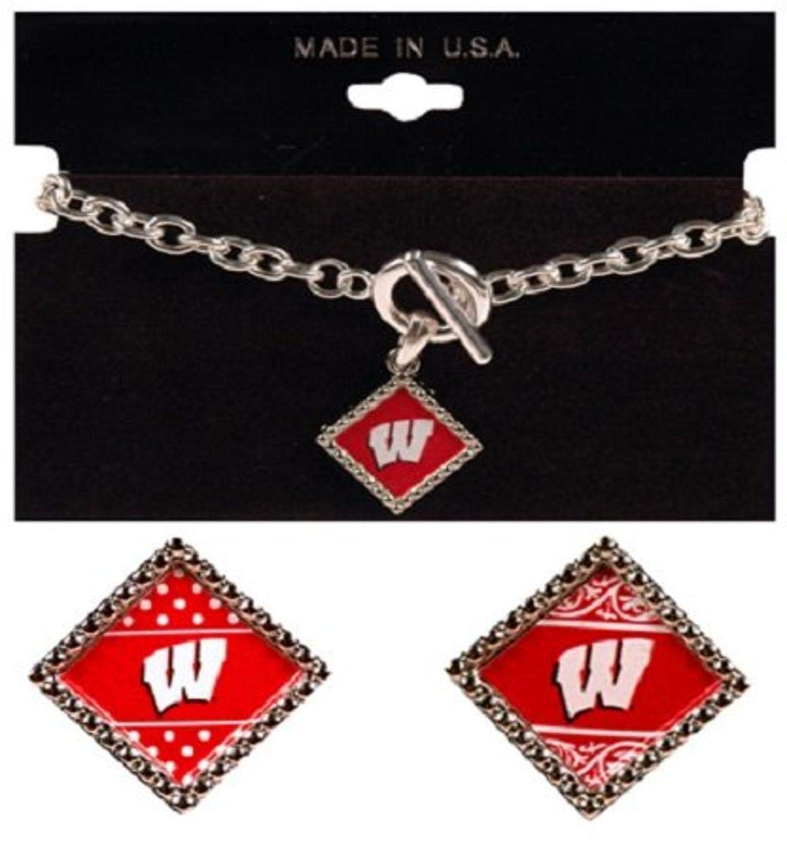 NCAA Wisconsin Badgers Jewelry Diamond Toggle Bracelet, One Size, Multicolor