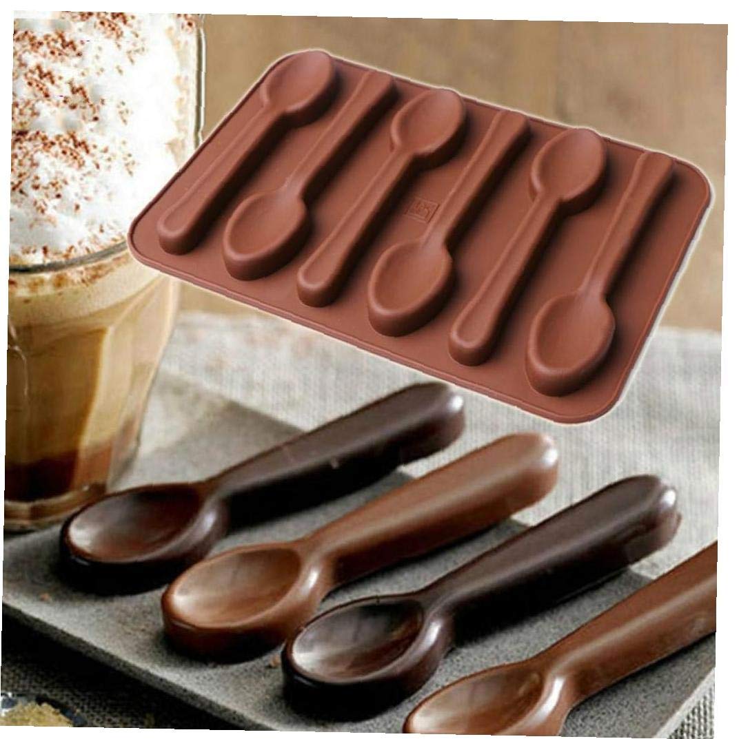 Casecover Brown 6 Tea Spoon Silicone Mould Chocolate Fondant Sugarcraft Cake Baking Teaspoon Cake Mould 1Pc
