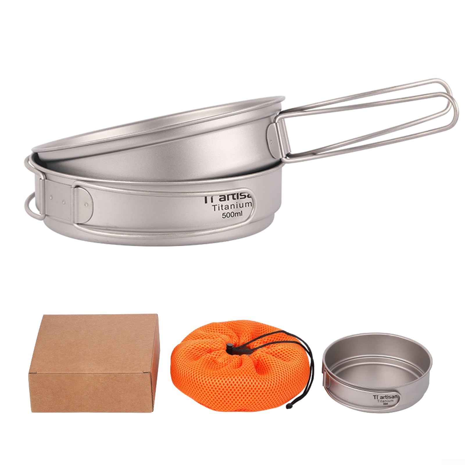 Lightweight Foldable Handle Frying Pan for Camping and Hiking Outdoor Cooking, Non Toxic and Frypan for Adventure Use (500ml 2)