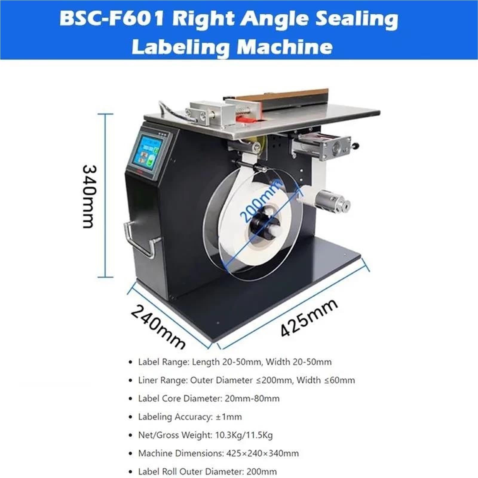 Etichettatrice semiautomatica per sigillatura di etichette ad angolo retto per etichettatrice per bastoncini angolari con scatola 90