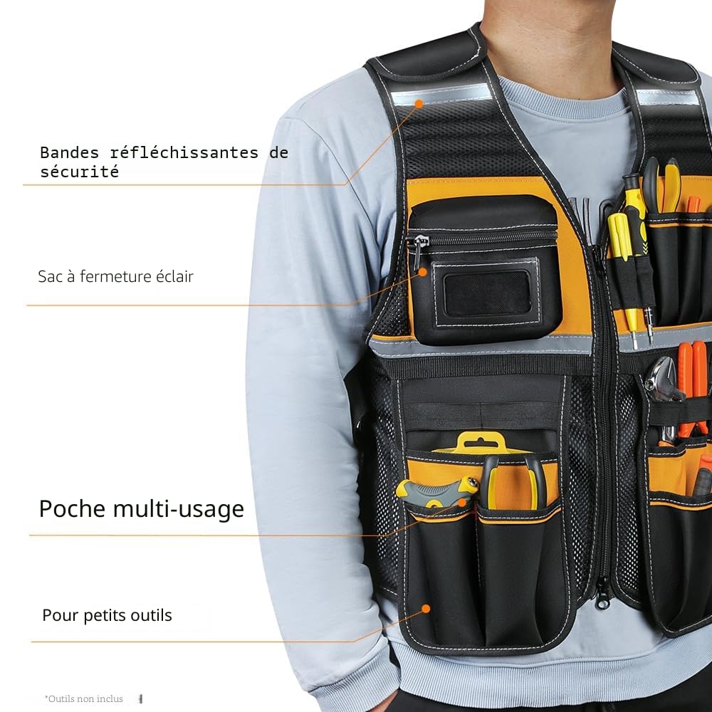WINHUNT Gilet de travail avec plusieurs poches, gilet en tissu Oxford solide, gilet réfléchissant pour électricien, charpentier, travailleur