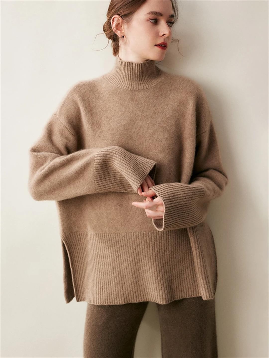 Fnfmrfmr Damski sweter oversize z długim rękawem luźny sweter grube ciepłe swetry