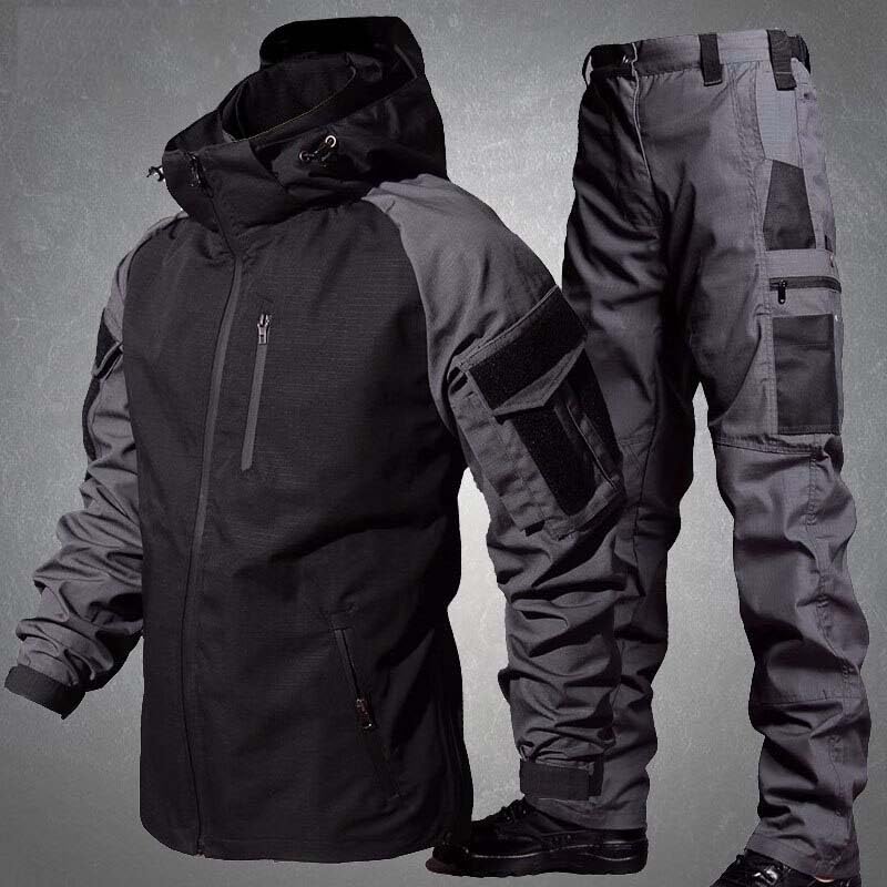 Ensemble à capuche et pantalon cargo pour homme style militaire de mi-saison - 5