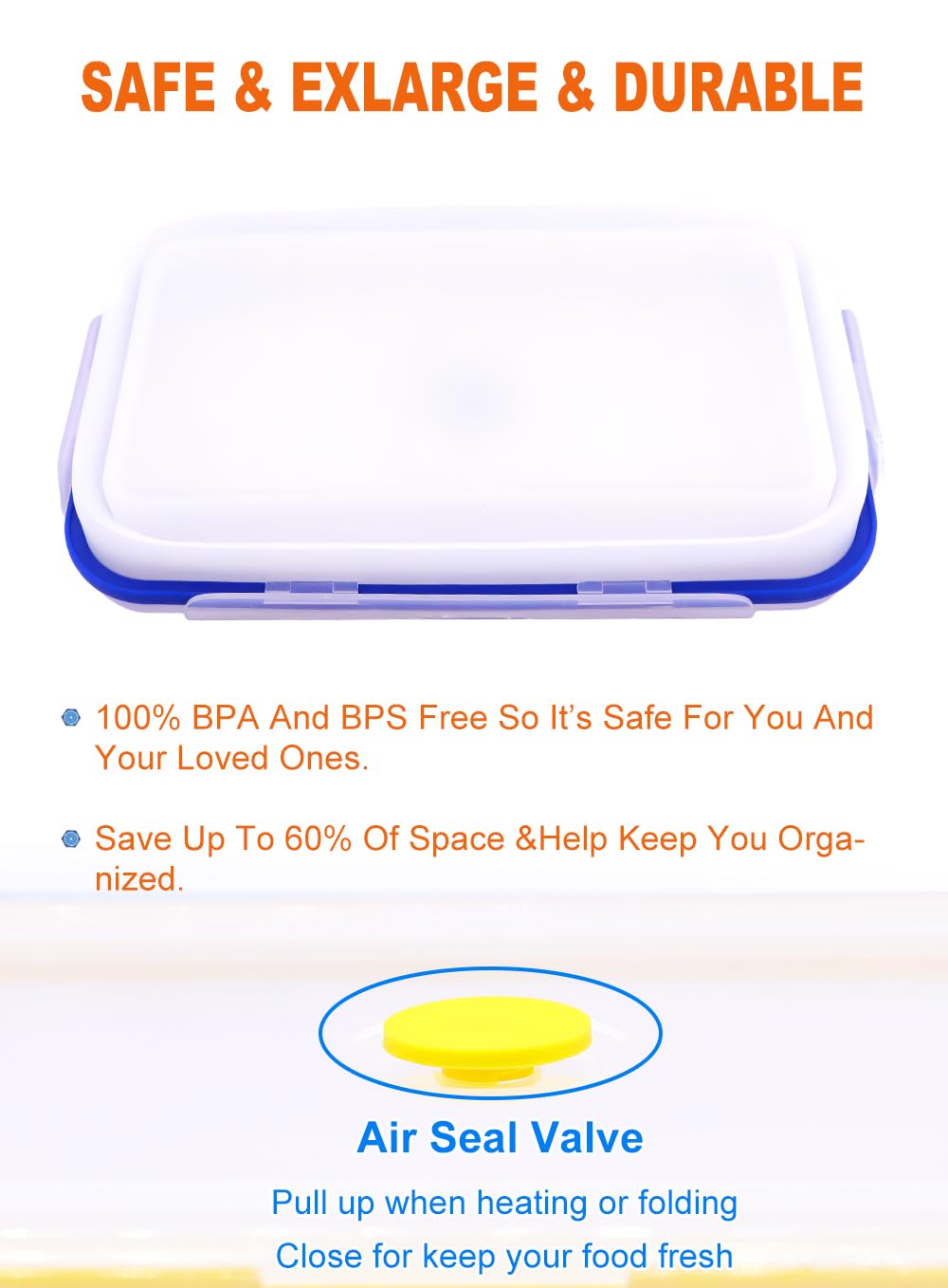 Extra große, faltbare transparente Silikon-Frischhaltedosen mit Deckel, 2,5 l, 3 Stück, XXL, faltbare Bento-Lunchbox, wiederverwendbare große Mahlzeiten-Boxen für Küche, Camping, BPA-frei (3