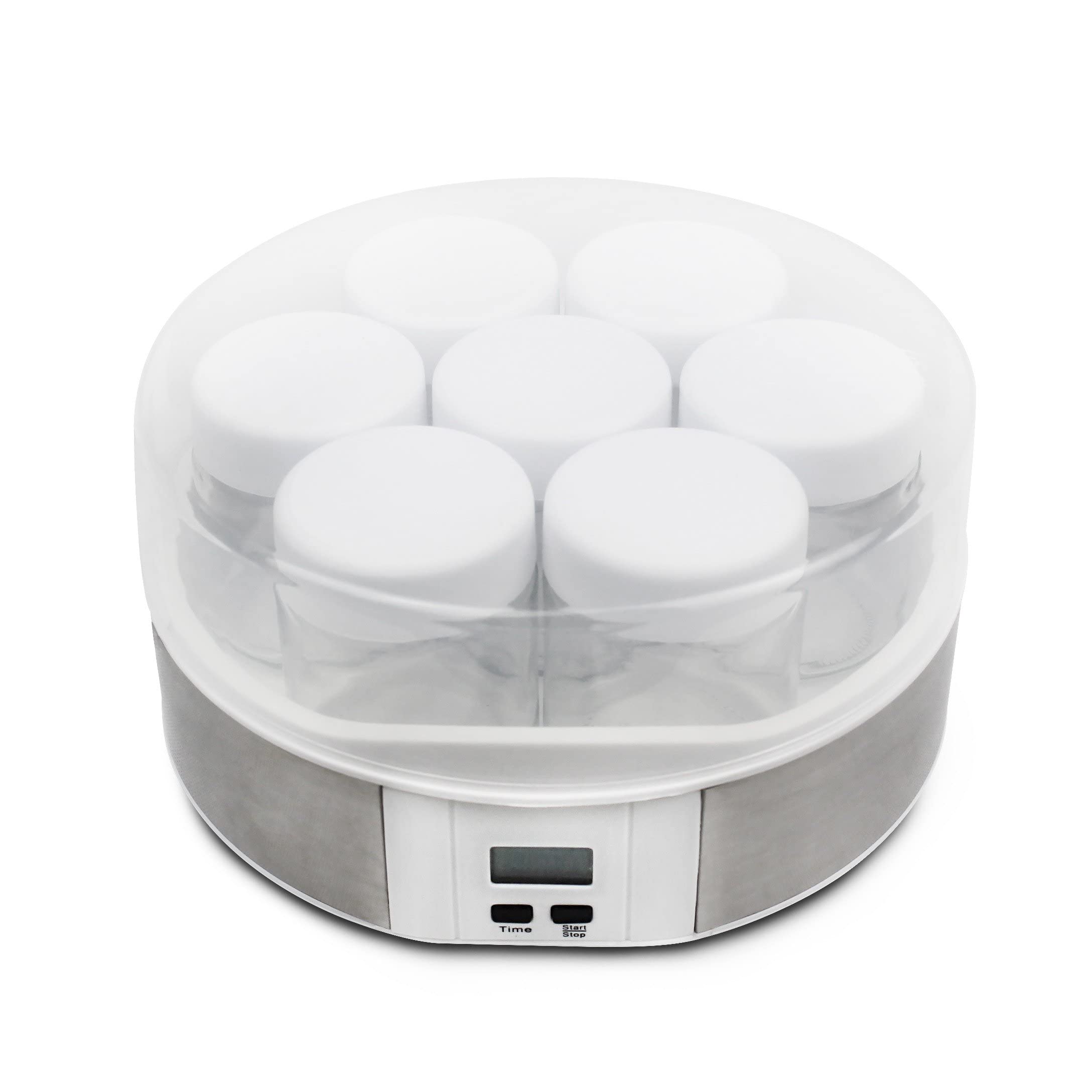 Leogreen - Yoghurt Maker, Machine for Home Made Yogurt, 7 Jars, with Timer, 9.1 x 9.1 x 4.7 inch, White, Capacity per jar: 0.21 L