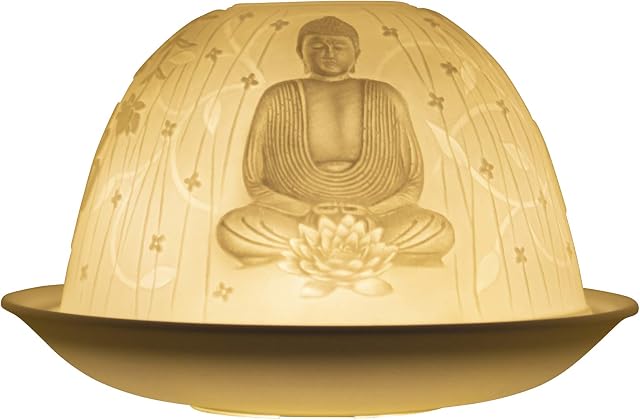Nordic Light Tealight Candle Holder, Set of Shade & Plate, Buddha Living, Dining Room Table, Home Decor Accessories-Porcelain-One Size, White Patterned