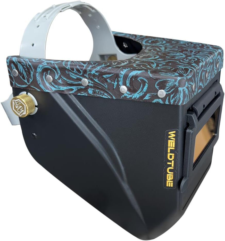 Chopped Leather Top Lowpro Welding Helmet with Aluminum Fasteners & Premium High Visibility HD Gold Coated Welding Lens