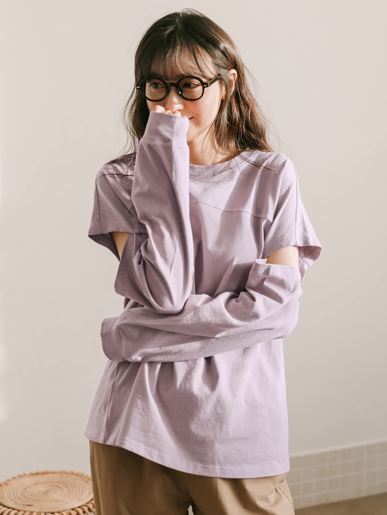 HYEON売り切れ人気商品！ピンク カットアウトスリーブ Tシャツ Amazon.co.jp: 女性の T シャツ カットアウトスリーブ Tシャツ